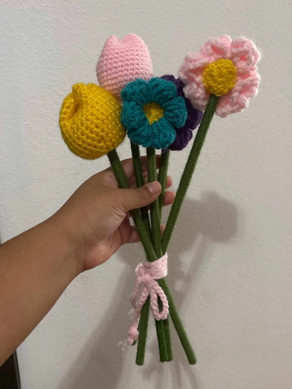 Handmade Crochet Flower Bouquet - Pink, Yellow, Teal, Purple